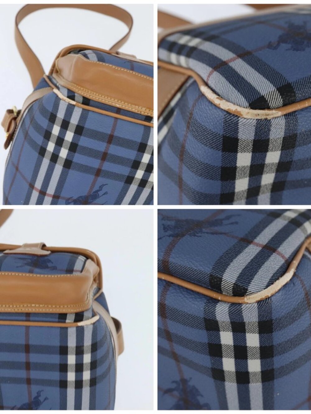 Burberrys Nova Check Shoulder Bag PVC Leather Blue Gold - Picture 14 of 16